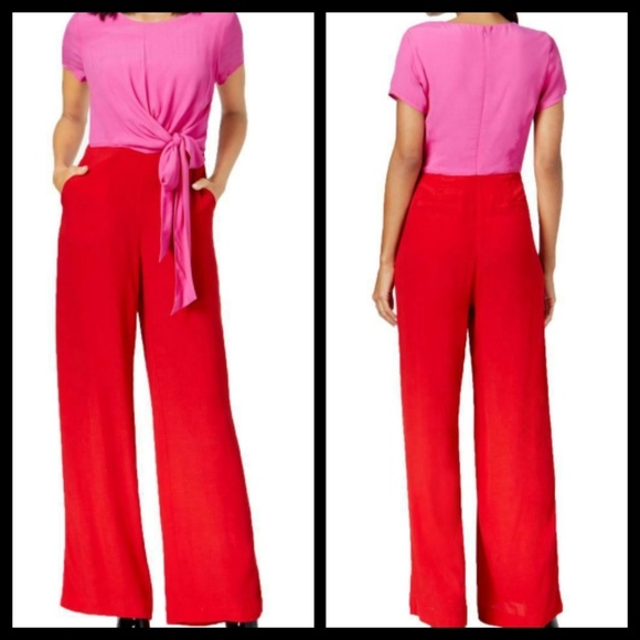 pink and red colorblock jumpsuit